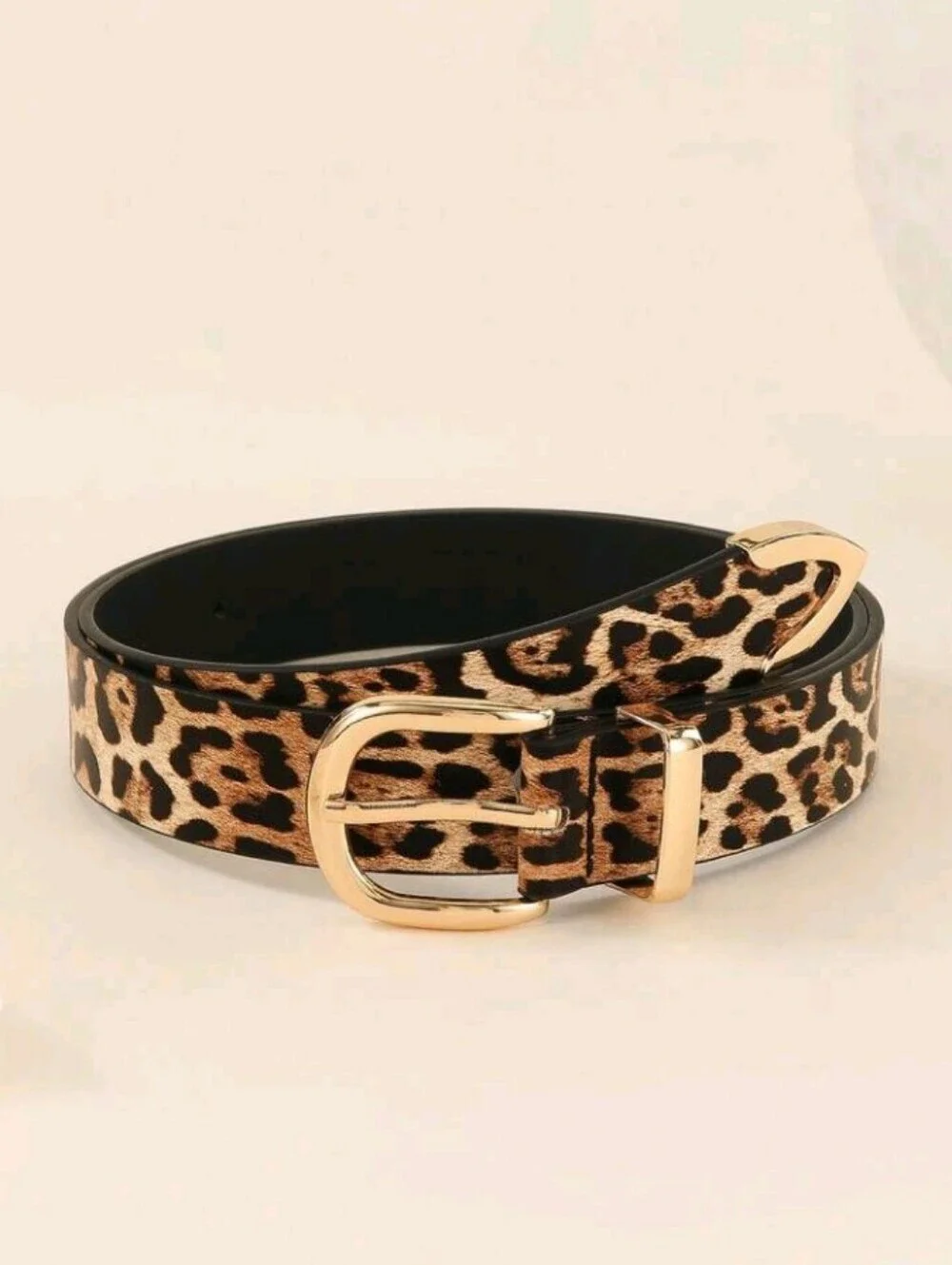Leopard Print Faux Fur Vegan Leather Belt with Golden Buckle